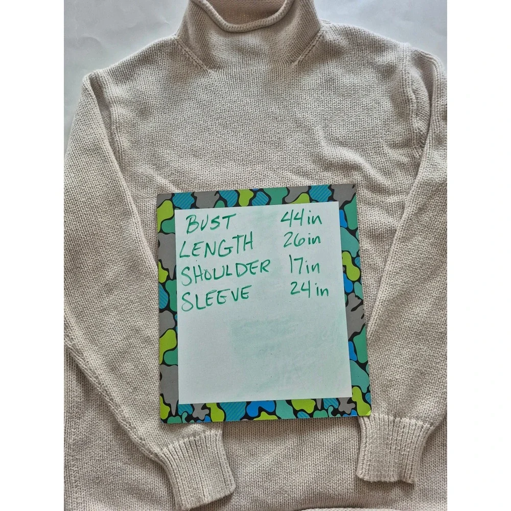 J. Crew Always Women Oatmeal Beige 100% Cotton Roll Neck Turtleneck Sweater M